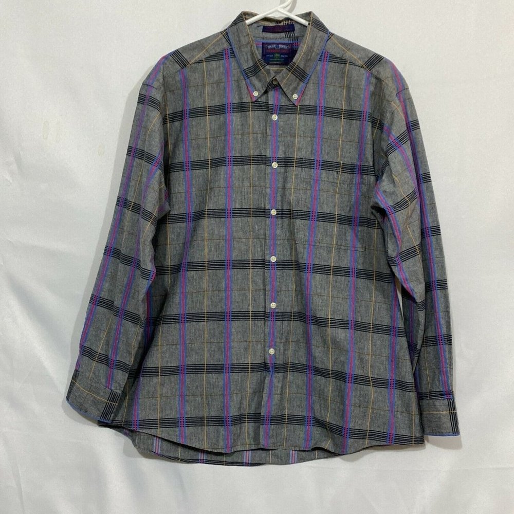 Members Only Club House Mens Gray Cotton Plaid Long Sleeve Button Up Shirt XL